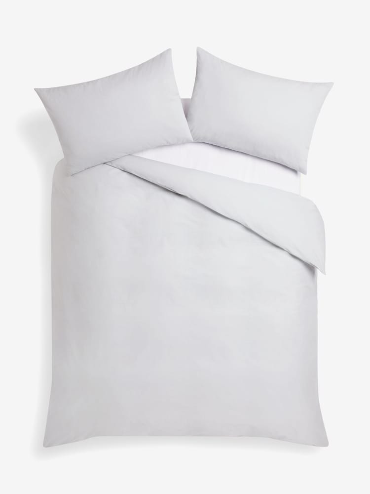 Silver Cotton Rich Plain Duvet Cover and Pillowcase Set - Image 4 of 4 Silver Cotton Rich Plain Duvet Cover and Pillowcase Set - Image 4 of 4