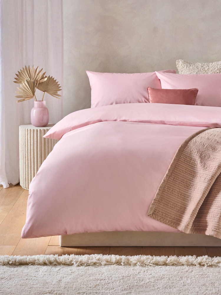 Blush Pink Cotton Rich Plain Duvet Cover and Pillowcase Set - Image 1 of 4