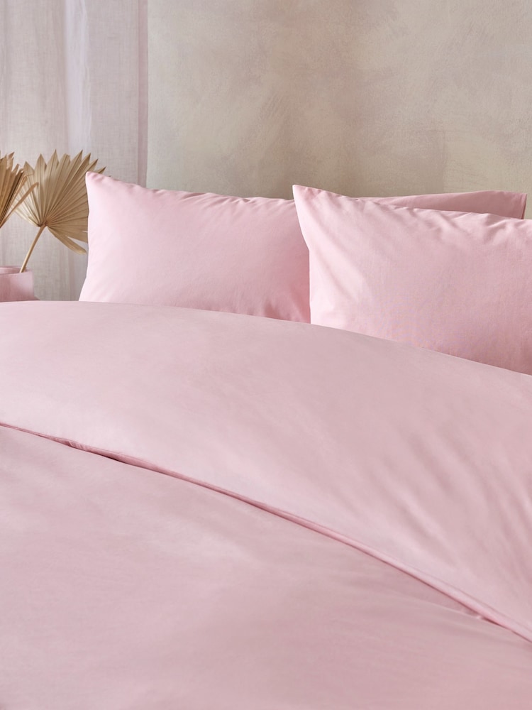 Blush Pink Cotton Rich Plain Duvet Cover and Pillowcase Set - Image 2 of 4