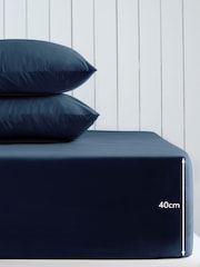 Navy Blue Cotton Rich Extra Deep Fitted Sheet - Image 2 of 2