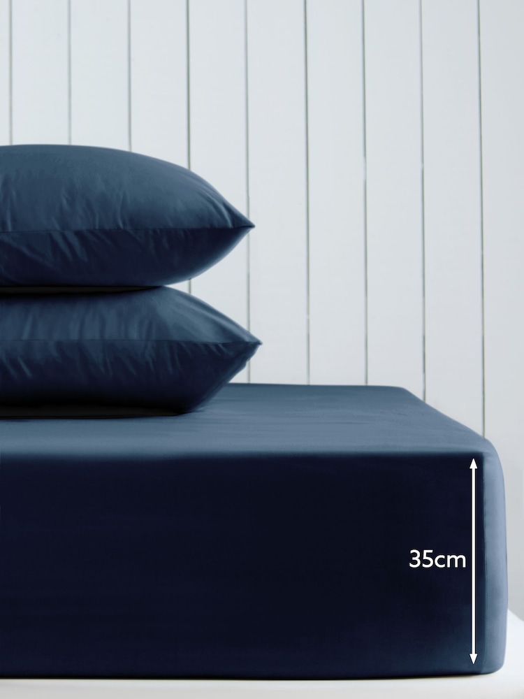 Navy Blue Cotton Rich Deep Fitted Sheet - Image 2 of 2