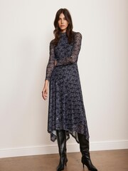 Mint Velvet Black Floral Print Mesh Midi Dress - Image 1 of 7