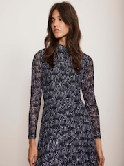 Mint Velvet Black Floral Print Mesh Midi Dress - Image 3 of 7
