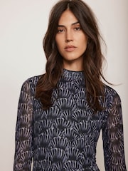 Mint Velvet Black Floral Print Mesh Midi Dress - Image 4 of 7