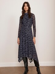 Mint Velvet Black Floral Print Mesh Midi Dress - Image 5 of 7