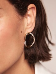 Mint Velvet Gold Tone Crystal Hoop Earrings - Image 2 of 2