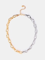 Mint Velvet Gold Tone Mixed Metal Hammered Chain Necklace - Image 2 of 4
