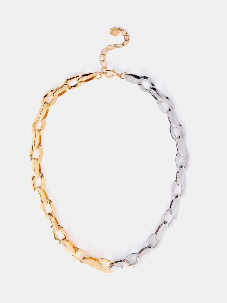 Mint Velvet Gold Tone Mixed Metal Hammered Chain Necklace - Image 2 of 4