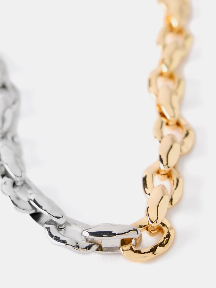 Mint Velvet Gold Tone Mixed Metal Hammered Chain Necklace - Image 4 of 4
