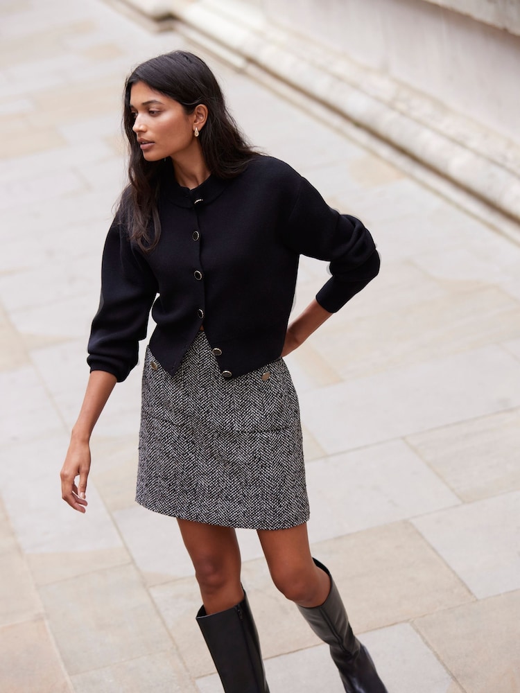 Mint Velvet Cream Textured Tweed Mini Skirt - Image 2 of 6