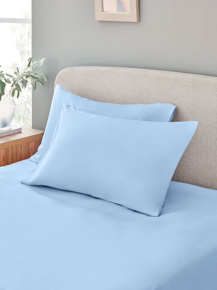 Set of 2 Light Blue Pure 144 Thread Count 100% Cotton Pillowcases - Image 1 of 5