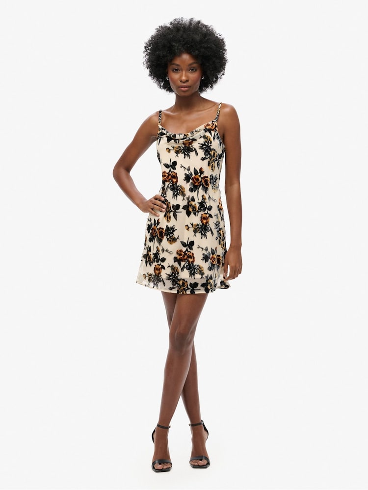 Superdry Cream Devore Cowl Neck Mini Slip Dress - Image 4 of 4