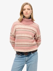 Superdry White Textured Stripe Pattern 100% Cotton Jumper - Image 1 of 3