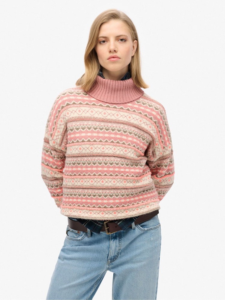 Superdry White Textured Stripe Pattern 100% Cotton Jumper - Image 1 of 3