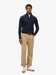 Superdry Blue Essential Embroidered Knitted Quarter Zip Jumper - Image 2 of 3