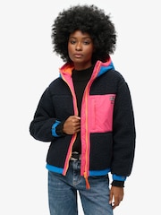 Superdry Blue Vintage Hooded Sherpa Jacket - Image 1 of 4