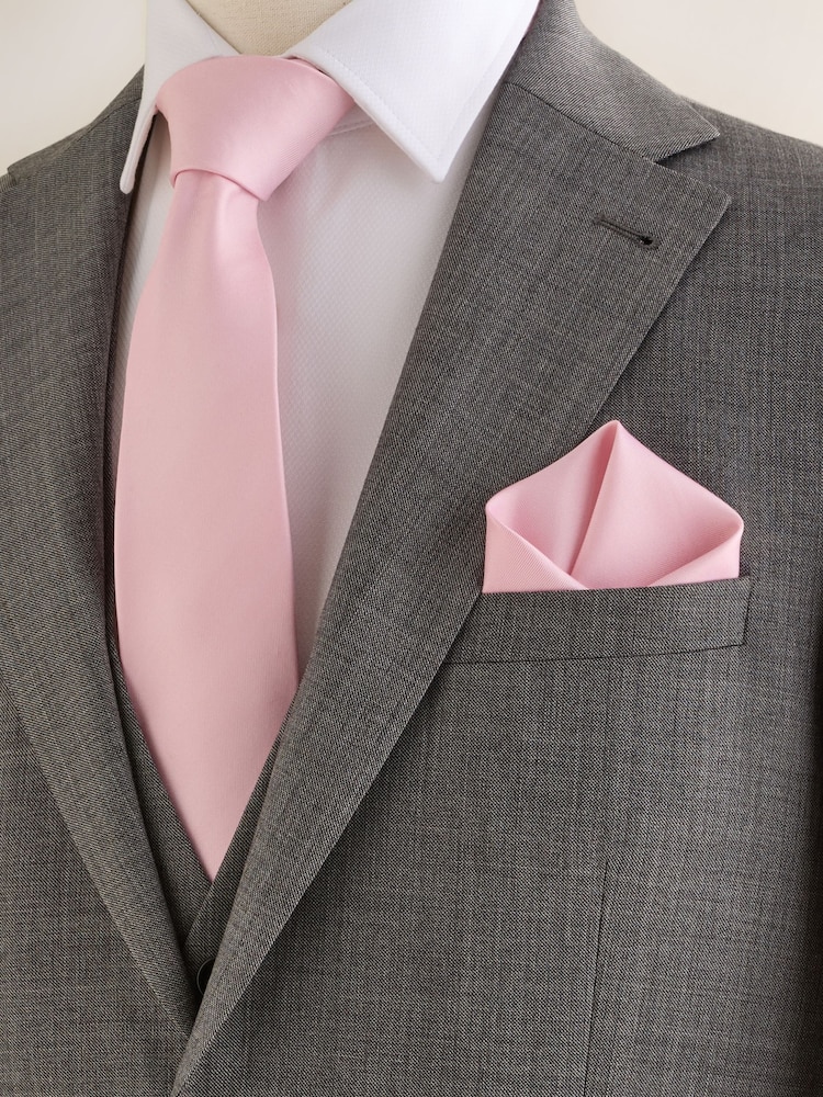 Pale Pink Silk Tie And Pocket Square Set - Image 1 of 2 Pale Pink Silk Tie And Pocket Square Set - Image 1 of 2