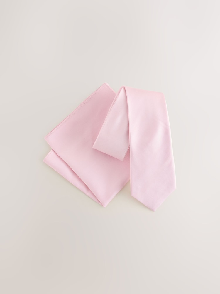 Pale Pink Silk Tie And Pocket Square Set - Image 2 of 2 Pale Pink Silk Tie And Pocket Square Set - Image 2 of 2