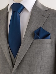 Navy Silk Tie And Pocket Square Set - Image 1 of 2