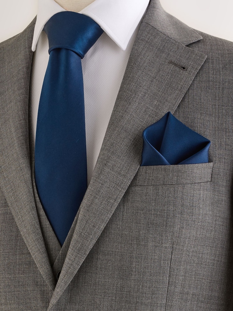 Navy Silk Tie And Pocket Square Set - Image 1 of 2