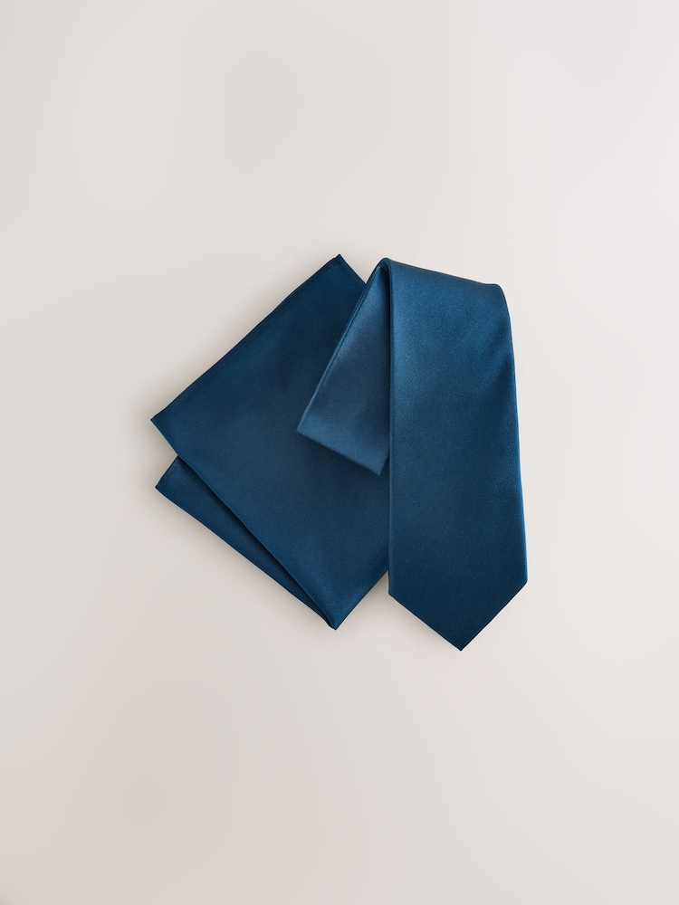 Navy Silk Tie And Pocket Square Set - Image 2 of 2