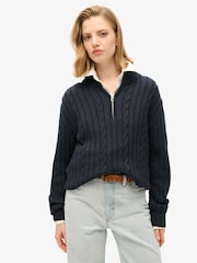 Superdry Blue Knitted Rugby Henley 100% Cotton Jumper - Image 2 of 4