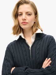 Superdry Blue Knitted Rugby Henley 100% Cotton Jumper - Image 4 of 4