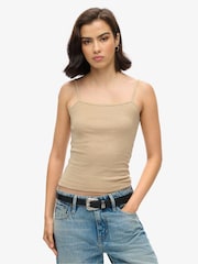 Superdry Nude Fine Rib Cami Vest 100% Cotton Top - Image 1 of 3