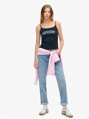 Superdry Blue Athletic Essentials Graphic Pointelle 100% Cotton Cami Top - Image 3 of 5