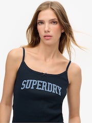 Superdry Blue Athletic Essentials Graphic Pointelle 100% Cotton Cami Top - Image 4 of 5