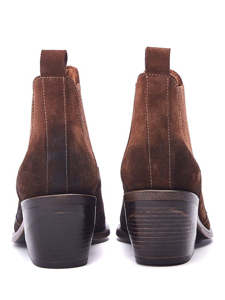 Marrón - Moda in Pelle Shoon Alto Bajo Ankle Western Boots - Imagen 2 de 2