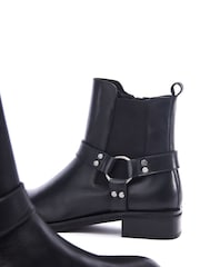 Moda in Pelle Palanne Chelsea Leather Black Ankle Boots With Western Buckle - Image 2 of 4