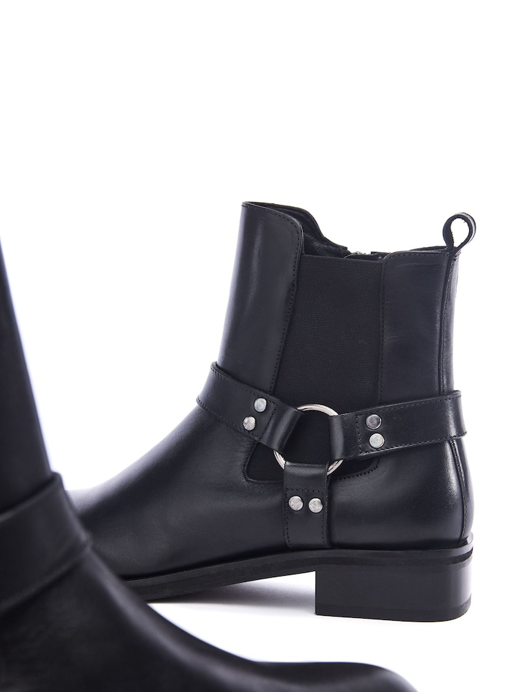 Moda in Pelle Palanne Chelsea Leather Black Ankle Boots With Western Buckle - Image 2 of 4