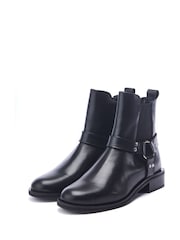 Moda in Pelle Palanne Chelsea Leather Black Ankle Boots With Western Buckle - Image 3 of 4