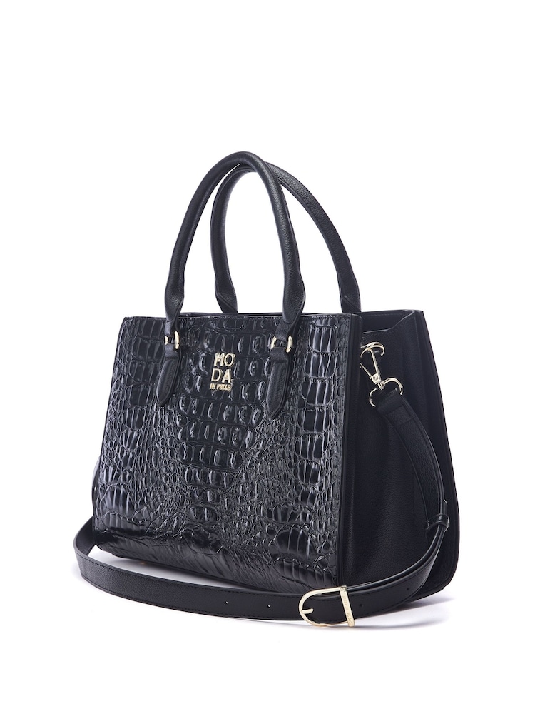Moda in Pelle Large Blair Patent Croc Effect Tote Bag - Image 1 of 4