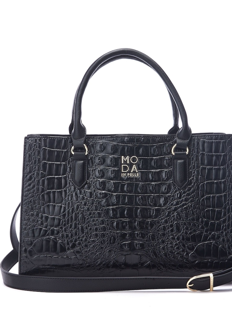 Moda in Pelle Large Blair Patent Croc Effect Tote Bag - Image 2 of 4