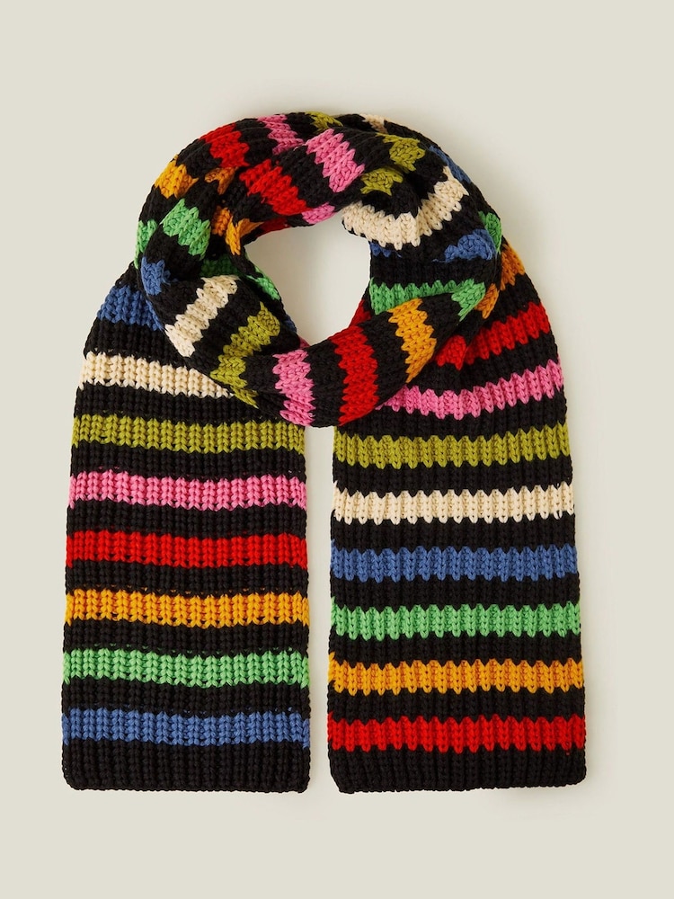 Accessorize Black Colourful Stripe Knit Scarf - Image 1 of 2 Accessorize Black Colourful Stripe Knit Scarf - Image 1 of 2