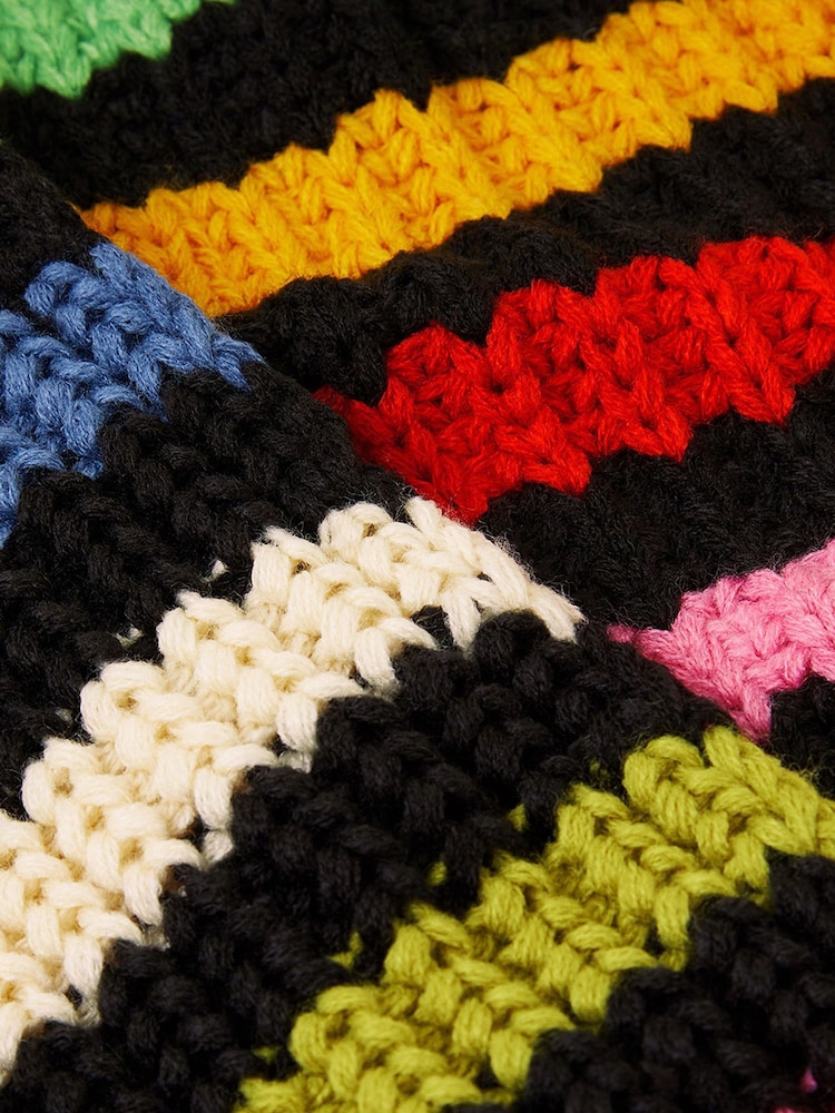 Accessorize Black Colourful Stripe Knit Scarf - Image 2 of 2 Accessorize Black Colourful Stripe Knit Scarf - Image 2 of 2