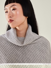 Accessorize Grey Roll Neck Rib Knit Poncho - Image 2 of 4