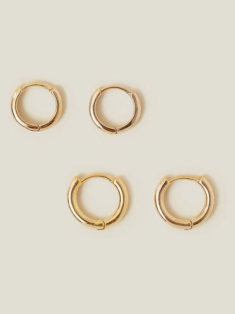Accessorize Gold Tone 14ct Hoop Earrings 2 Pack - Image 2 of 2 Accessorize Gold Tone 14ct Hoop Earrings 2 Pack - Image 2 of 2
