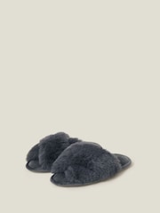 Accessorize Grey Luxe Cross Strap Faux Fur Slippers - Image 1 of 2