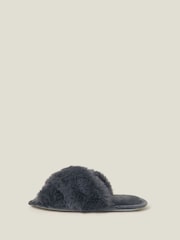 Accessorize Grey Luxe Cross Strap Faux Fur Slippers - Image 2 of 2