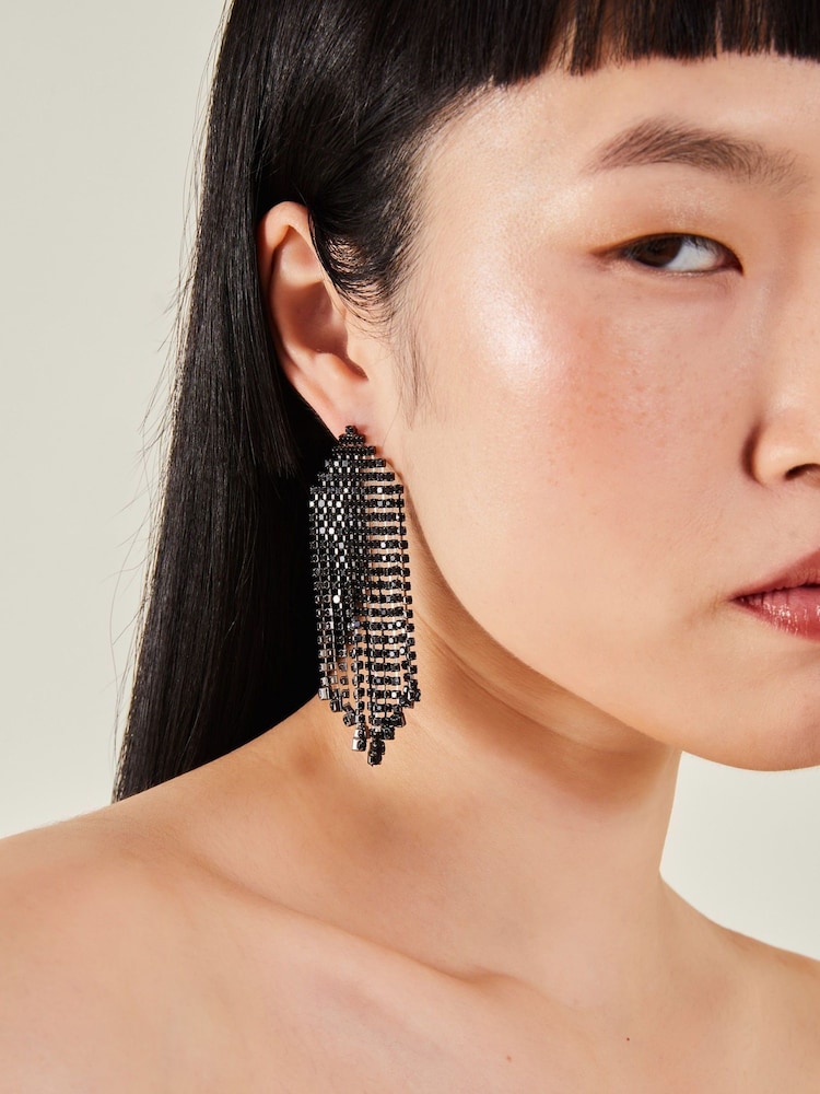 Accessorize Black Waterfall Gem Earrings - Image 2 of 2 Accessorize Black Waterfall Gem Earrings - Image 2 of 2
