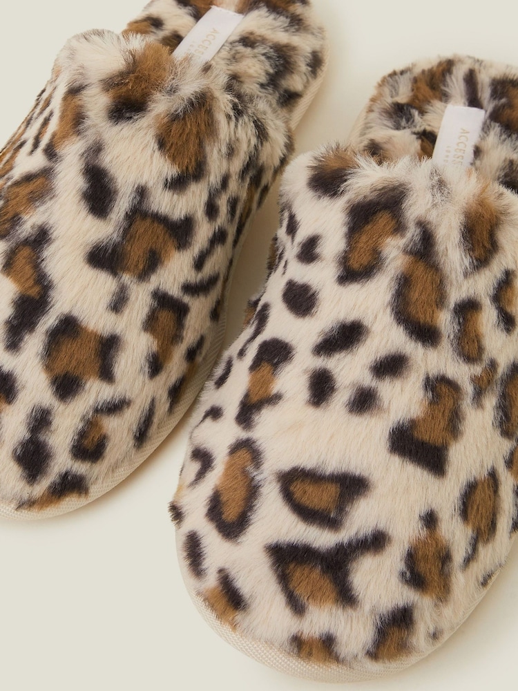 Accessorize Animal Print Faux Fur Slippers - Image 2 of 2
