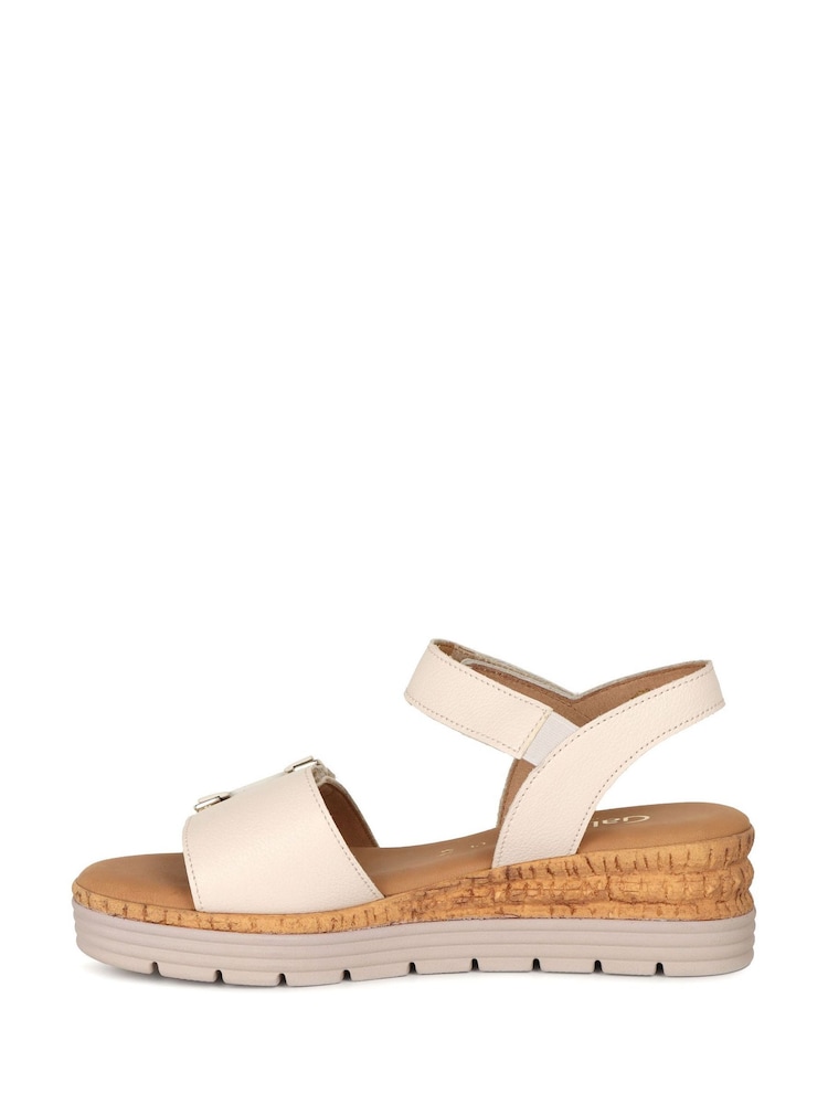 Gabor Cream Shout Crème Leather Wedge Sandals - Image 2 of 5