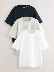 Navy/White/Grey Stripe Relaxed Fit Heavyweight T-Shirts 3 Pack - Image 1 of 12