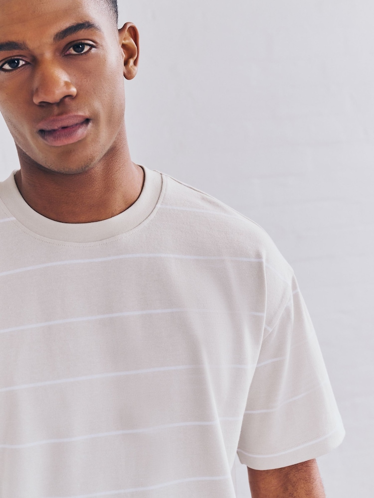 Navy/White/Grey Stripe Relaxed Fit Heavyweight T-Shirts 3 Pack - Image 12 of 12