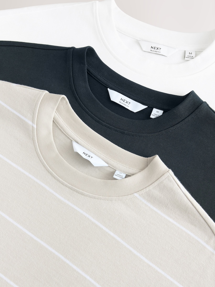 Azul marino/Blanco/Gris a rayas - Corte amplio - Pack de 3 camisetas de tejido grueso - Imagen 12 de 12 Azul marino/Blanco/Gris a rayas - Corte amplio - Pack de 3 camisetas de tejido grueso - Imagen 12 de 12