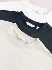 Navy/White/Grey Stripe Relaxed Fit Heavyweight T-Shirts 3 Pack - Image 6 of 12