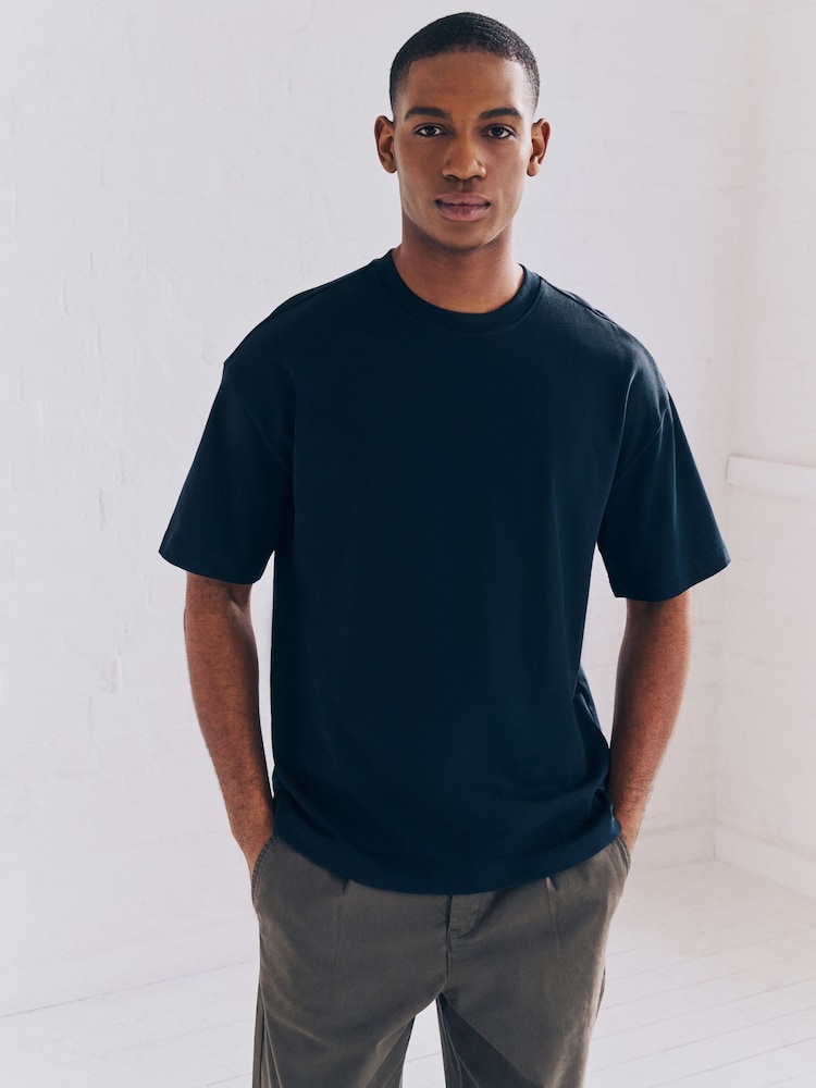 Navy/White/Grey Stripe Relaxed Fit Heavyweight T-Shirts 3 Pack - Image 9 of 12